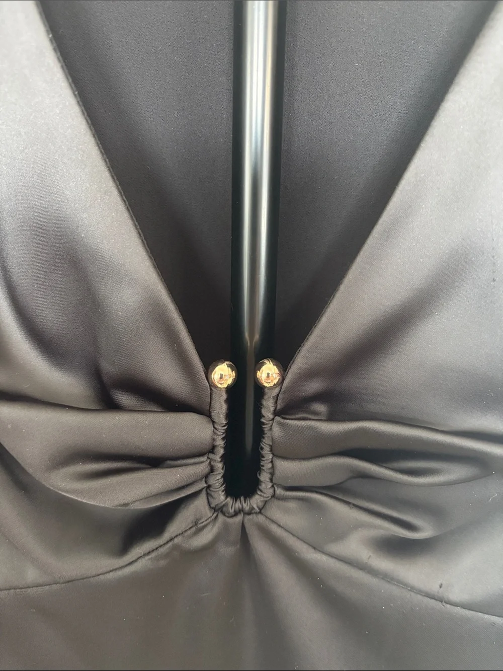 Astr Black Satin V-Neck Peplum Blouse with Puff Sleeves